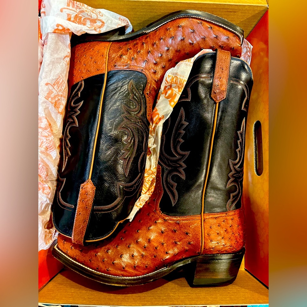 Rios of Mercedes Almond Ostrich Cowboy Boots Model R9022. Size 12 E.